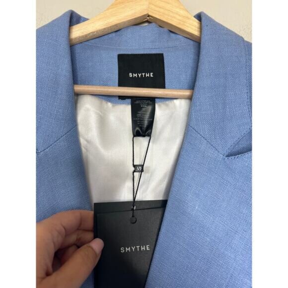 NWT Smythe Duchess Linen Lined Long-Sleeve Curvy Blazer Perwinkle Blue Size: 12 - Picture 4 of 7